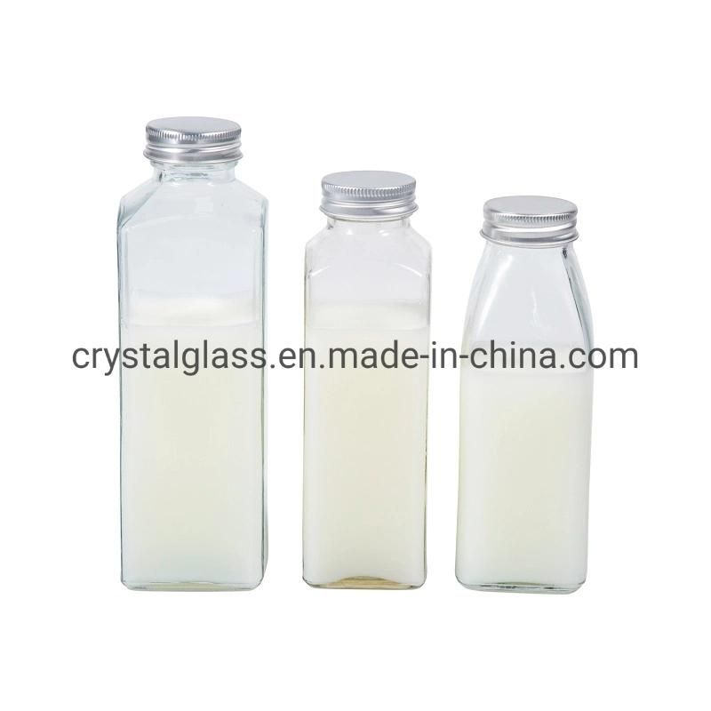 Empty French Square 8oz 16oz Glass Beverage Juice Bottle with Cap Free Sample