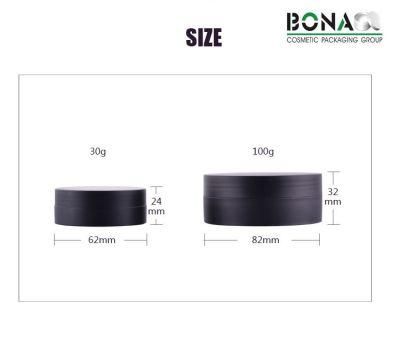 100g Black Plastic Cosmetic Jar with Straight Edge