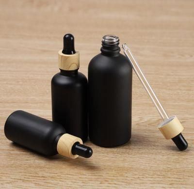 15ml 20ml 30ml 50ml Frosted Matte Black Essential Oil Glass Dropper Bottle with Bamboo Lid