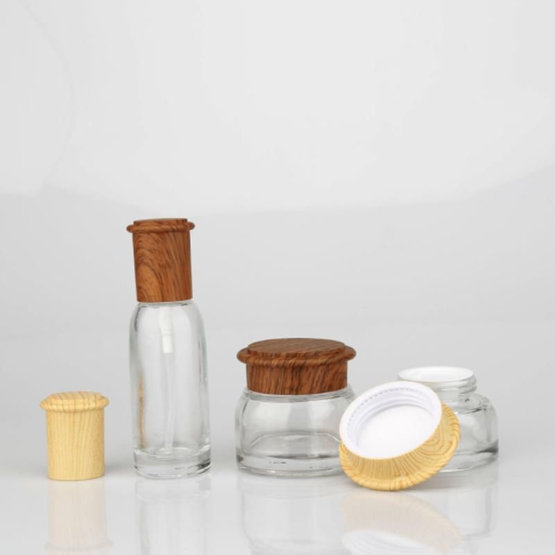 Nature Friendly Bamboo Cosmetic 30g 50g 40ml 100ml 120ml Skincare Glass Custom Jars and Bottles Set Face Cream Body Butter Jar