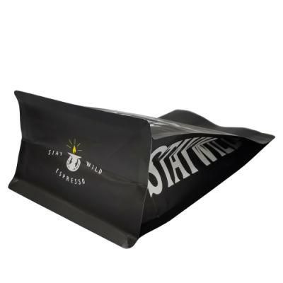 Custom Logo Design Black Fraft Paper Block Bottom Coffee Packaging Bag Biodegradable