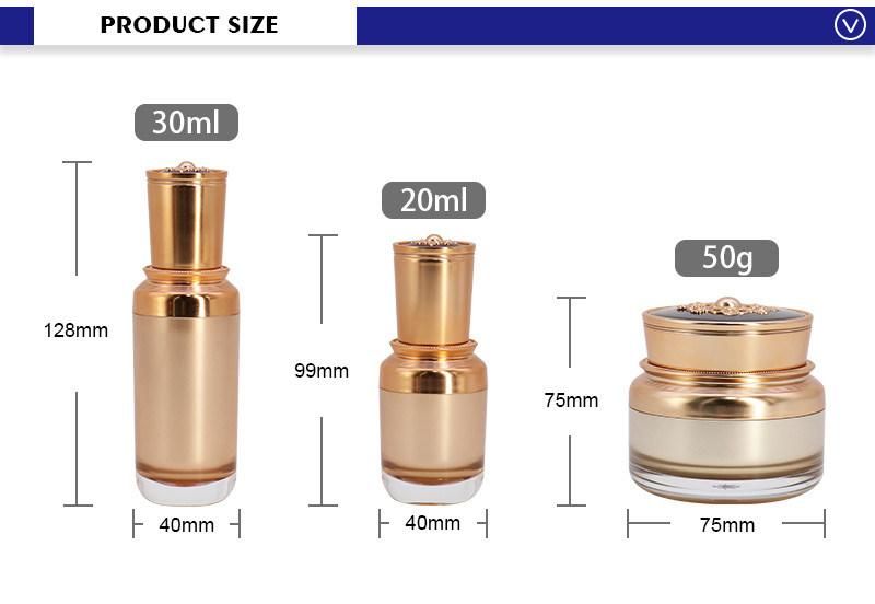 Luxury Private Label Plastic Acrylic Golden Lotion Bottle and Jar Set