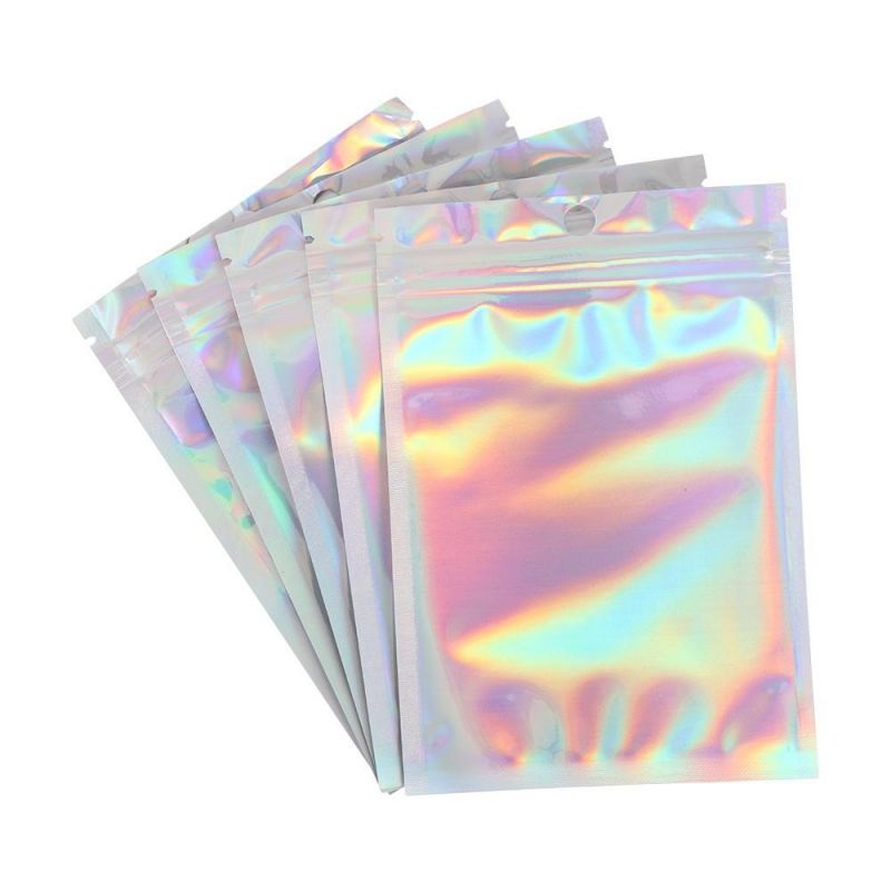 Aluminum Foil Hologram Food Pouch Small Water Proof Zipper Waterproof Reclosable Pouches Self Seal Bag