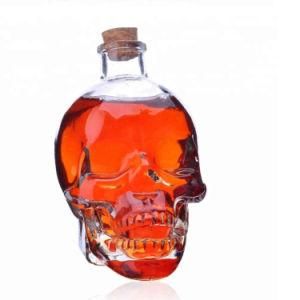 Cork Top 400ml Skull Head Glass Vodka Bottle Empty Clear 750ml Fancy Liquor Glass Wine Bottle with Lid