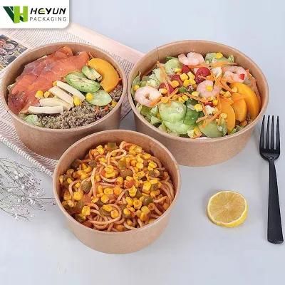 Oilproof Disposable Rice Food Containers Paper Kraft Coat Salad Bowl Paper Bowl with Lid