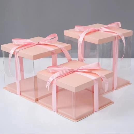 Wholesale Cupcake Three-in-One Transparent Window PVC Pet Plastic Paper Double-Layer Heightening Baking Wedding Birthday Party Tall Cake Shaped Packaging Box