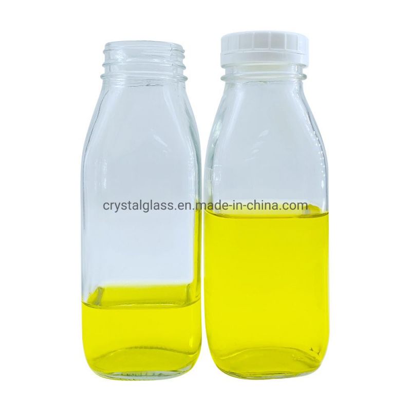 Wholesale Beverage Use 950ml Square Glass Milk Bottle with Plastic Tamper-Proof Lid