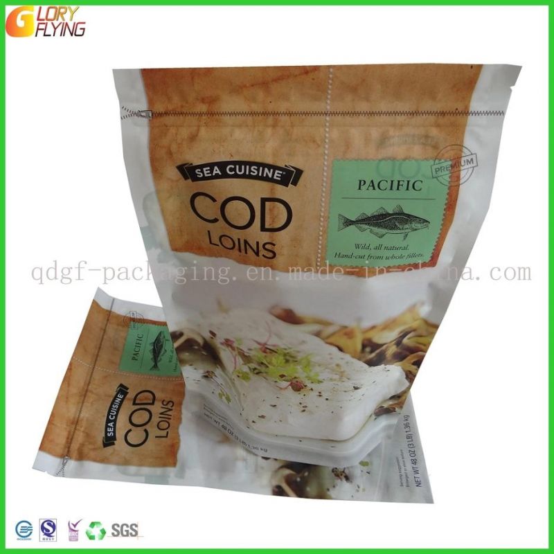 Plastic Food Packaging Bags with Gold Printing Vacuum Bag with Zipper for Meat Packaging