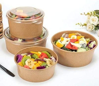 Compostable Eco-Friendly Disposable Soup Salad Kraft Paper Bowl with PP/Pet Plastic Lid