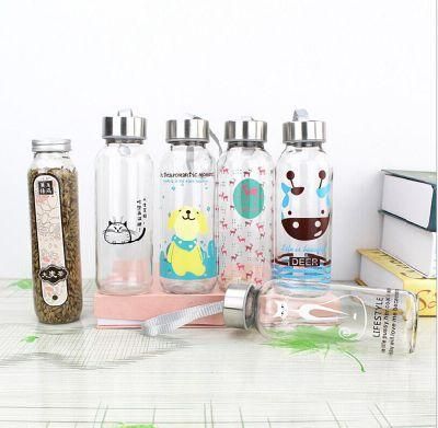 High Quality Empty Clear Glass Juice Water Bottle with Ss Lid Logo Printing