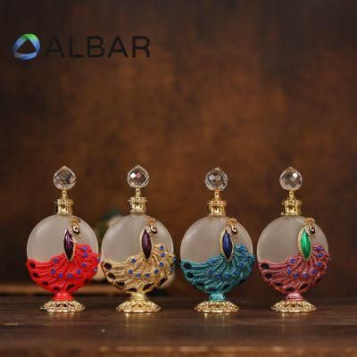 Screw Cap Glass Stick Perfume Bottles in Arabian Style Metal Zinc Fragrance Care Use