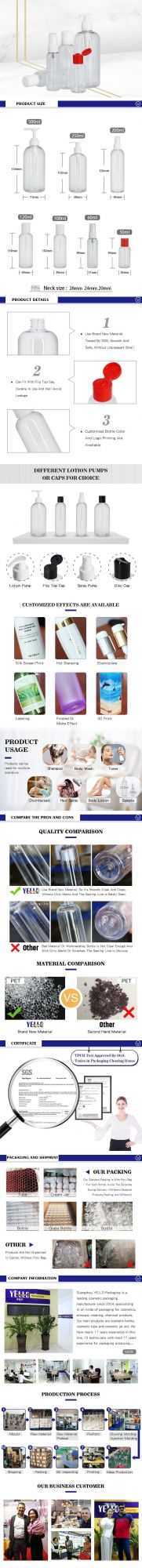 Empty Transparent Pet Plastic Hand Sanitizer Fine Mist Spray Lotion Bottle 30ml 50ml 100ml 250ml 500ml 1000ml