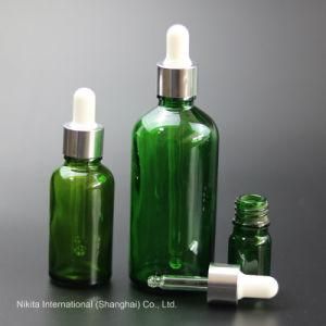 Green Glass Dropper Bottle with Silver Aluminum Dropper, Essential Oil Bottle (NBG04B)