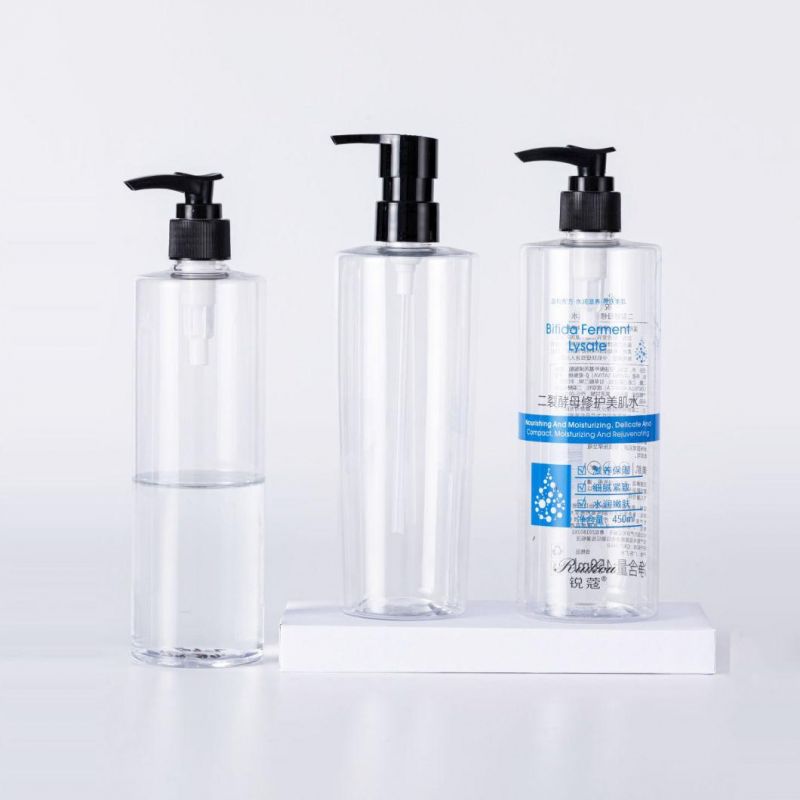 300ml 400ml 450ml 500ml Set Hotel Shampoo Cylinder Shape Transparent Black Pump Bottle