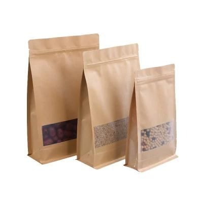 Composite 4 Layer Laminated Zipper Kraft Paper Bag with Waterproof Clear Window Kraft Paper Pouch Bag for Tea Nuts Coffee Beans