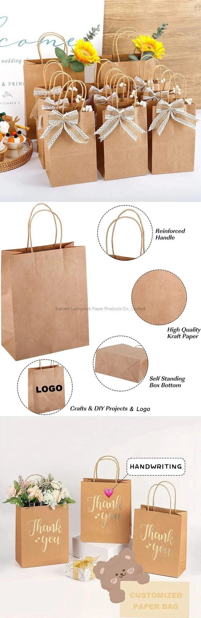 Custom Printed Take Away Food Kraft Paper Bag for Gifts Shopping Food Packaging