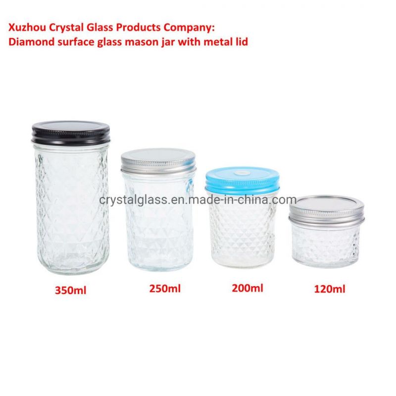 350ml 11oz Glass Snacks Mason Jar Embossed Surface with Two Part Screw Lid