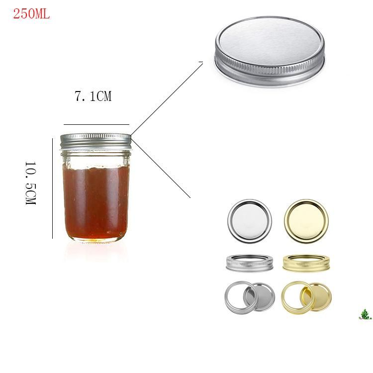 250ml 8oz Glass Mason Jar Wide Mouth 1, 2 Pieces Lids Glass Jam Honey Food Spices Jar