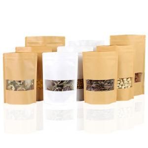 Stand up Pouches Brown Kraft Paper Zipper Bag with Clear Window for Snacks