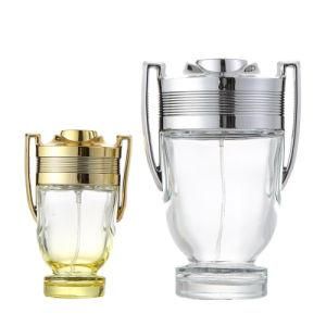 Silver Trophy Shape Cosmetic Liquid Spray Bottle 100ml Perfume Cap Customized