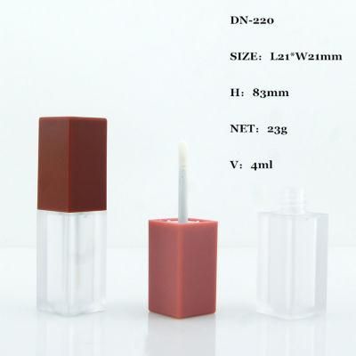 4ml Low MOQ Private Label Square Mini Pink Liquid Lipstick Wand Tube Lip Gloss Containers Tube with Brush