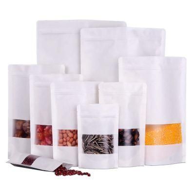Stand up Zipper Kraft Brown Paper Resealable Heat Sealable Food Storage Doypack Packaging Pouches Bag with Clear Window