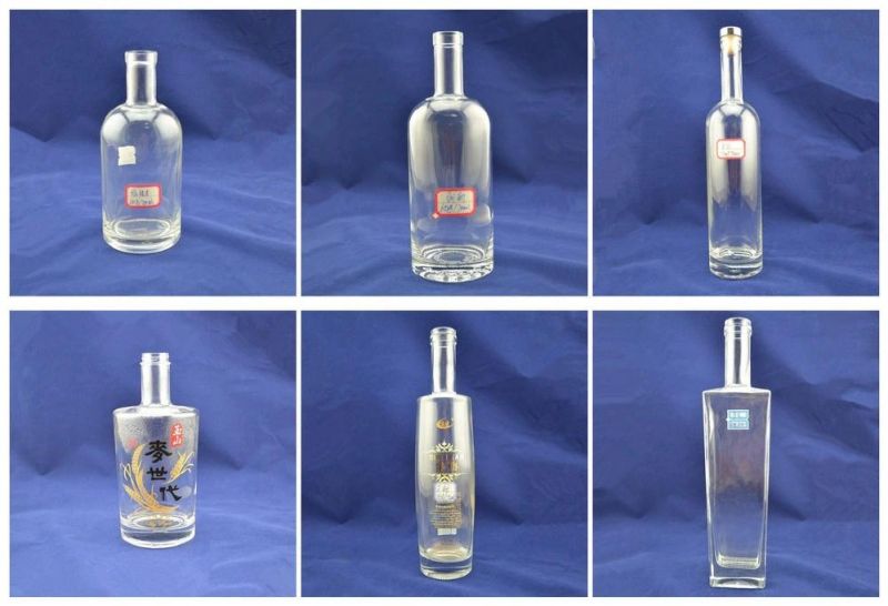 China Glass Bottles Factory Wholesale Custom Design 500ml 750ml Clear Empty Gin Whiskey Liquor Brandy Vodka Wine Glass Bottle