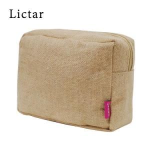 Square Jute Linen Makeup Bag Cosmetic Pouch Beach Clutch Bag