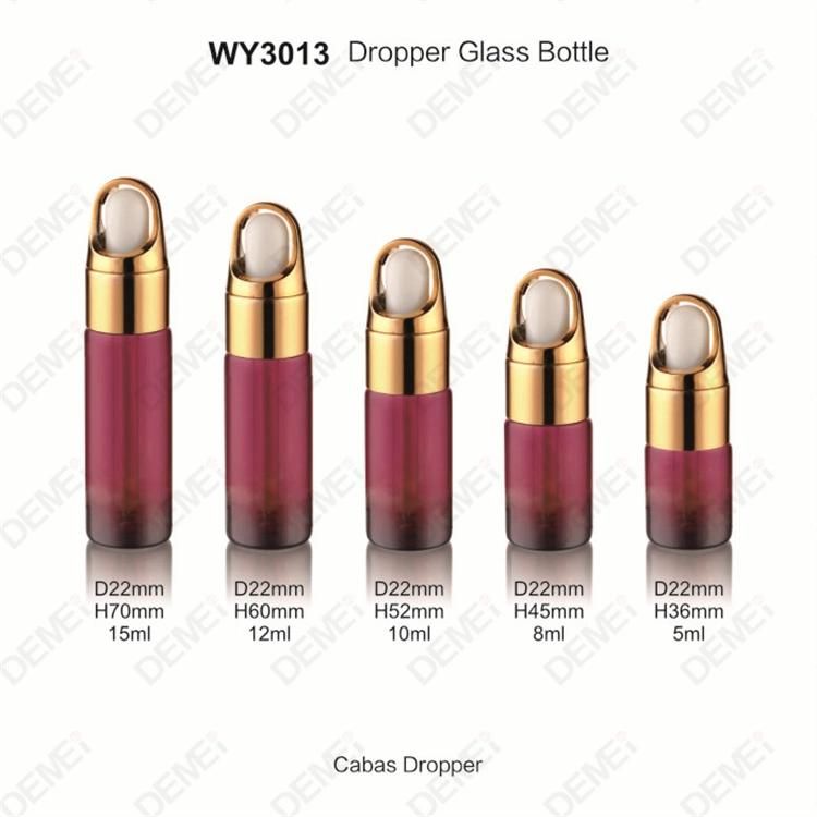 5-15ml Wholesale Cosmetic Packaging D22mm Straight Round Clear and Amber Serum Essential Oil Tube Glass Bottle with 18mm Gold Hand Basket Dropper Cap