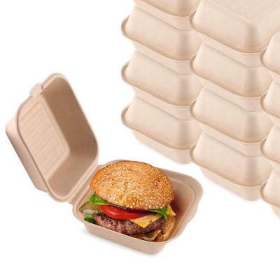 Disposable Sugarcane Paper Pulp 6 Inch Hamburger Box Compostable Food Packaging Box
