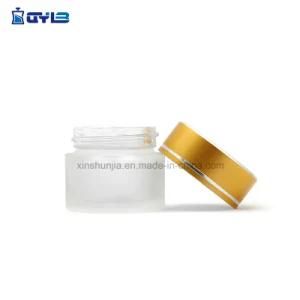 Cosmetic Packaging Empty Frosted Round Glass Bottle with Gold Aluminum Cap