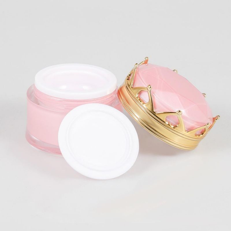 Hot Sale New Design Luxury High Quality 10g Pink Empty Acrylic Cream Jar with Crown Shape Cap