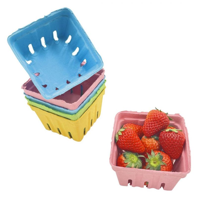 Biodegradable Customized Paper Pulp Molded Vegetable Punnet Recycled Fruit Packaging Basket