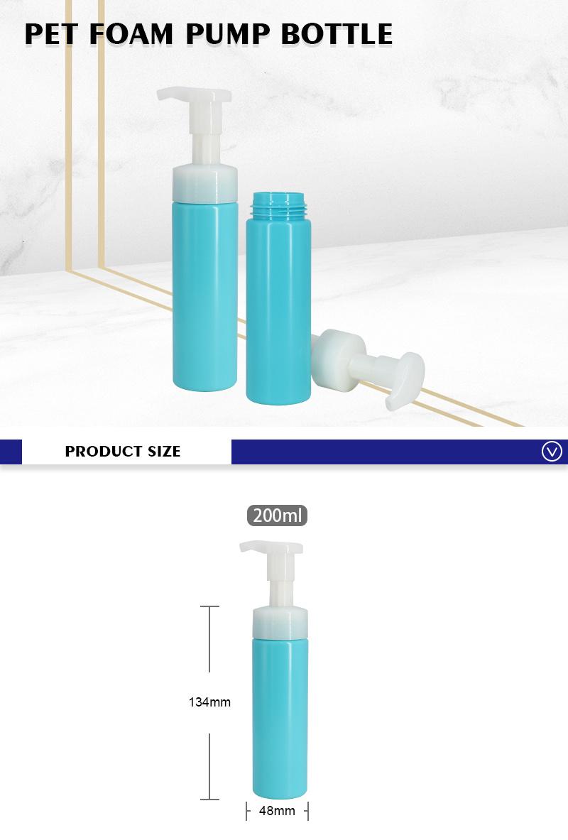 200ml Blue Plastic Pet Cosmetic Round Foam Pump Bottle for Packaging