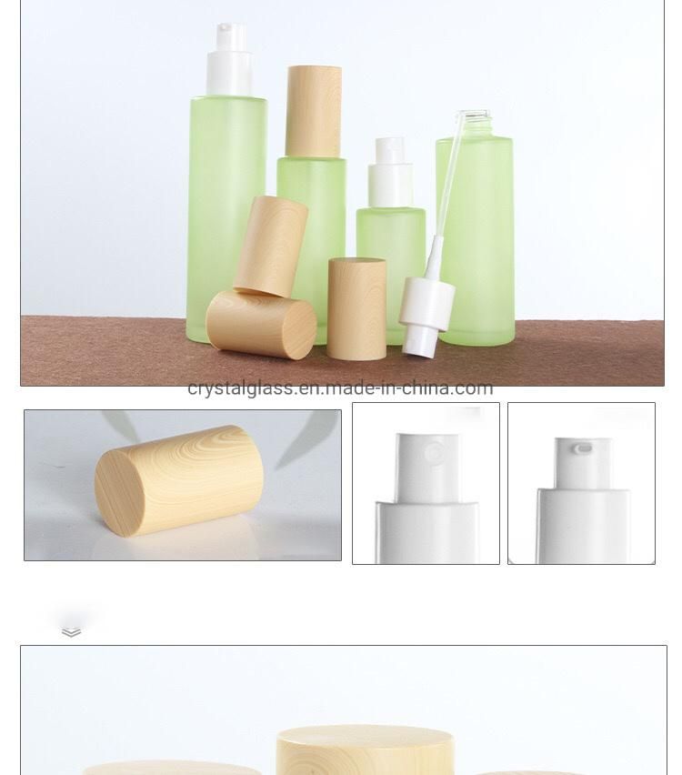 Green Color Lotion Spray Bottle with Wood Caps for Cosmetic Packing