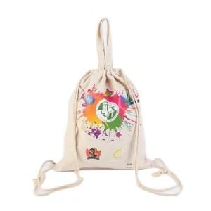 Custom Logo Cotton Canvas Drawstring Backpack with Handle
