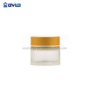 Cosmetic Packaging Frosted Round Glass Bottle with Gold Silver Line Aluminum Cap