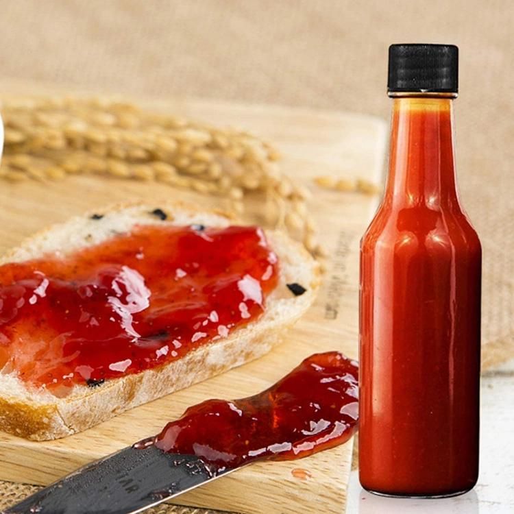 Clear 150ml 250ml Glass Bottle Tomato Sauce Kitchup Hot Sauce Bottle with Black Screw Lid