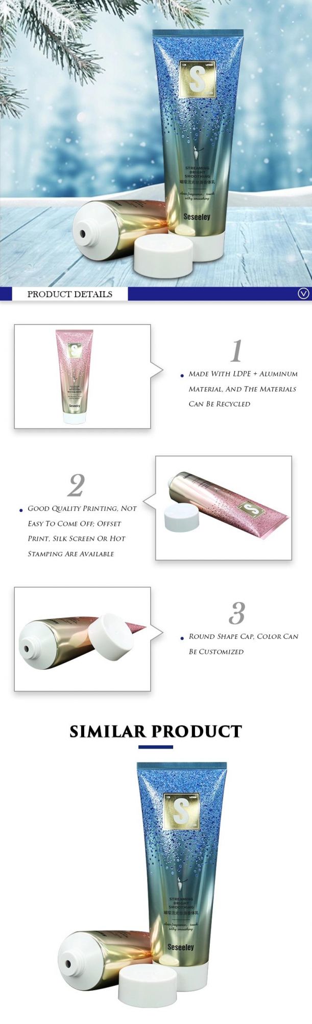 High Quality Supplier Pink or Blue Gradient LDPE+ Aluminum Cosmetic Packaging Cream Tube for Eye Cream or Hand Cream