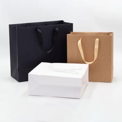 Custom Takeaway Grocery Shopping Small Medium Large Tote Kraft Packaging Bags Plain Brown Paper Bags with Ribbon Handles