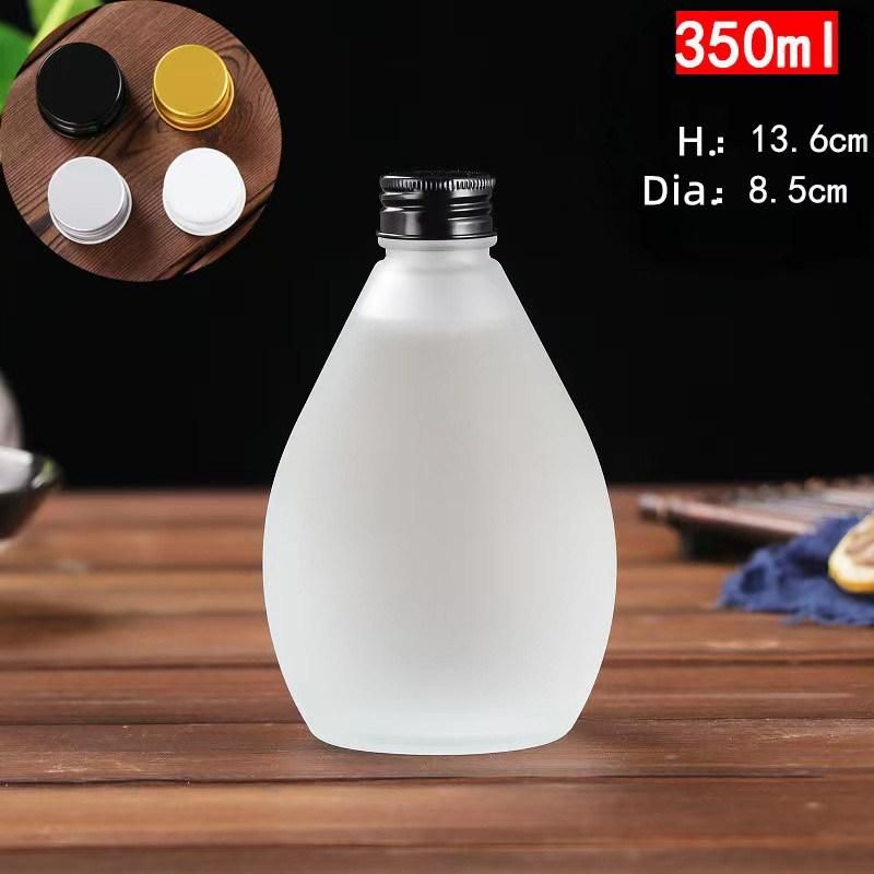Drip Shape Spirit Liqour 100ml 280ml 350ml 500ml Glass Juice Wine Bottle for Beverage with Aluminim Screw Cap