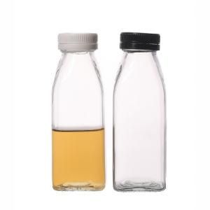 350ml Metal Lids Square Shape Clear Customize Glass Bottles with Lids Manufacturers