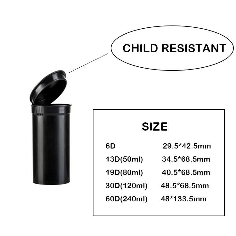 Pop Top Container Hinged Vial Medical Plastic Snap Cap Pill Bottles with Child Resistant