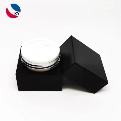 15ml 30ml Cosmetic Packaging Wholesale Square Black Jar Plastic Fancy Apothecary Jar Acrylic for Cream Double Wall Cosmetic Jar