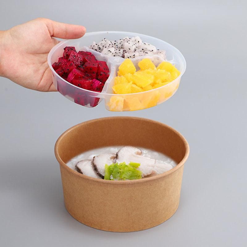 Disposable Fast Food Salad Container Lunch Box Paper Soup Cup Kraft Paper Bowl with Lid
