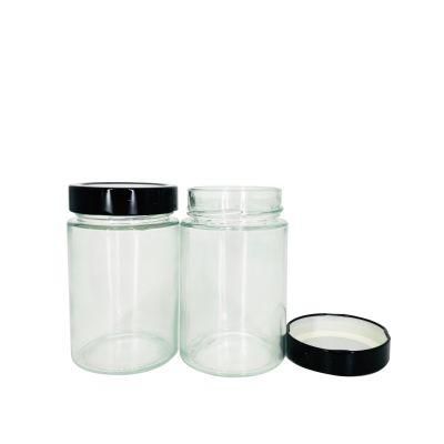 Customized High Quality 8oz 9oz Clear Round Straight Sided Glass Jars with Screw Lid for Food Candy Honey Caviar Jam