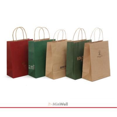 Minwell Mixed Colors Kraft Paper Bags with Handles Gift Bags, Craft Grocery Shopping Retail Party Favors Wedding Bags Sacks