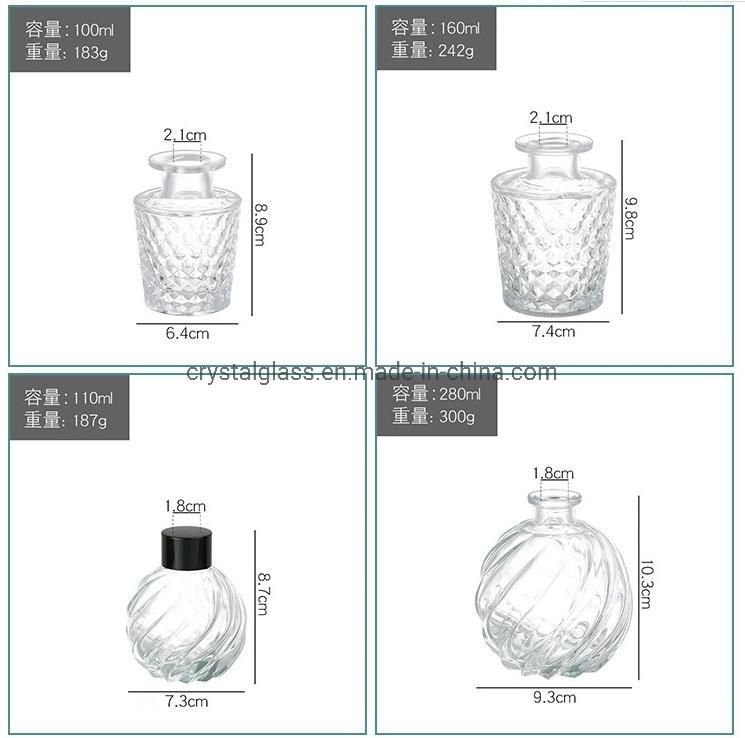 Decorative 200ml Round Clear Reed Diffuser Glass Aroma Bottle with Cap