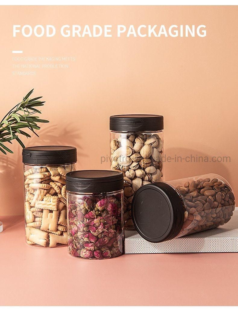 Food Packaging Wholesale 615ml Pet Transparent Wide Mouth Plastic Jars with Black Lids