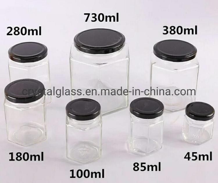 Glass Jar Supplier High Quality Flint Hexagonal Screw Top Empty Glass Jam Jar
